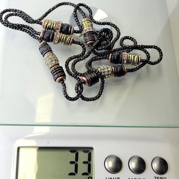 Bronze Gold Necklace With Rhinestones - Picture 9 of 9